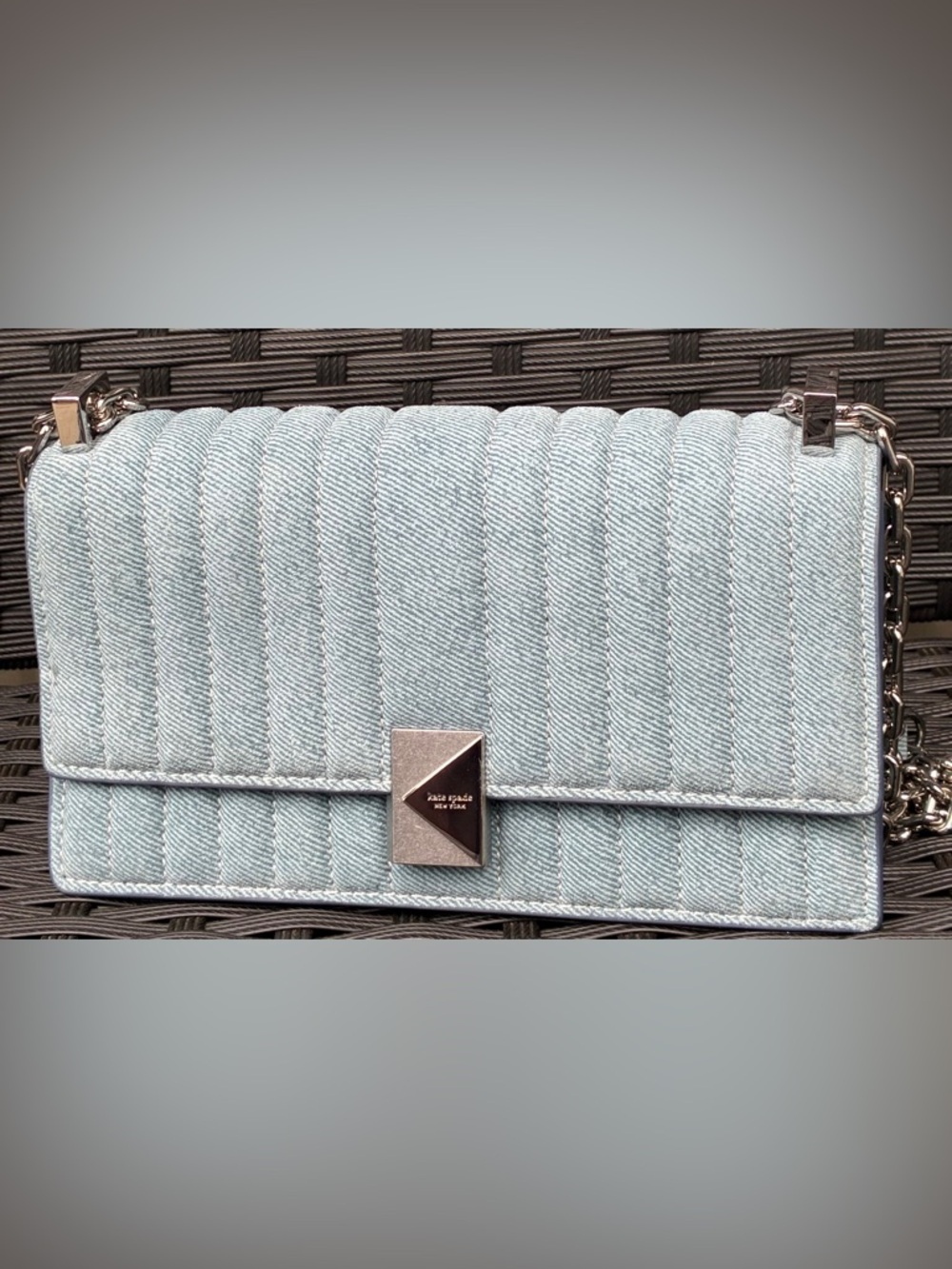 kate spade Light Blue Quilted Denim Crossbody with Silver Hardware